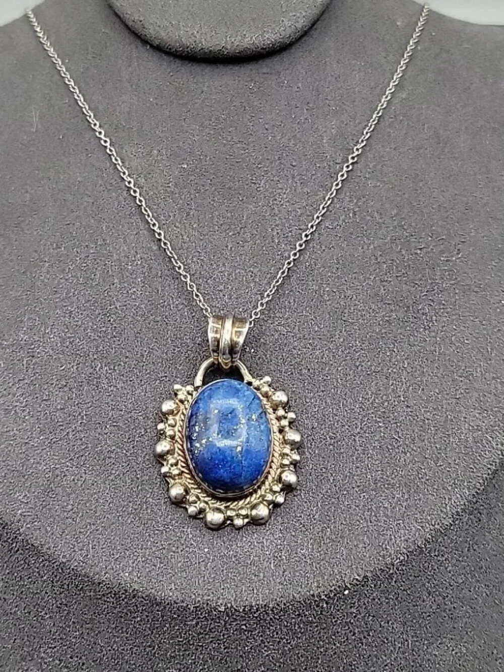 Sterling Silver & Lapis Lazuli Bubble Pendant Necklace 925 18" Chain 8.78 grams - Picture 4 of 14